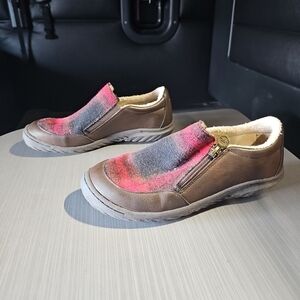 JBU Crimson Shoes With Side Zippers, Plaid And‎ Brown Leather Women’s 7M EUC